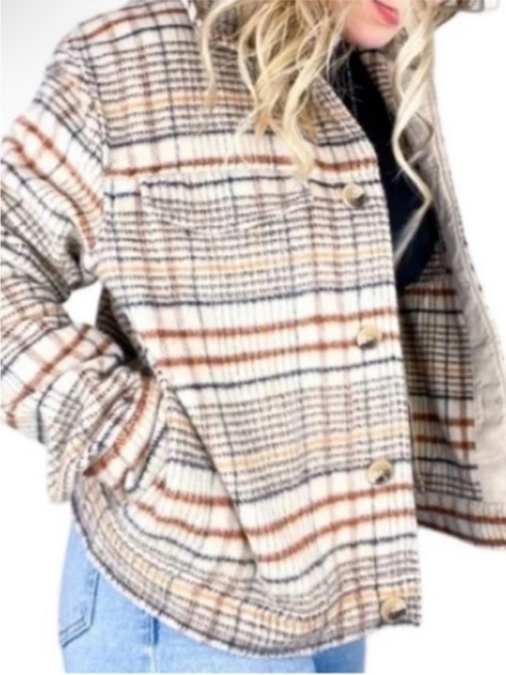 Joie Plaid Button Down Jacket Shacket Size Medium Boxy Fit